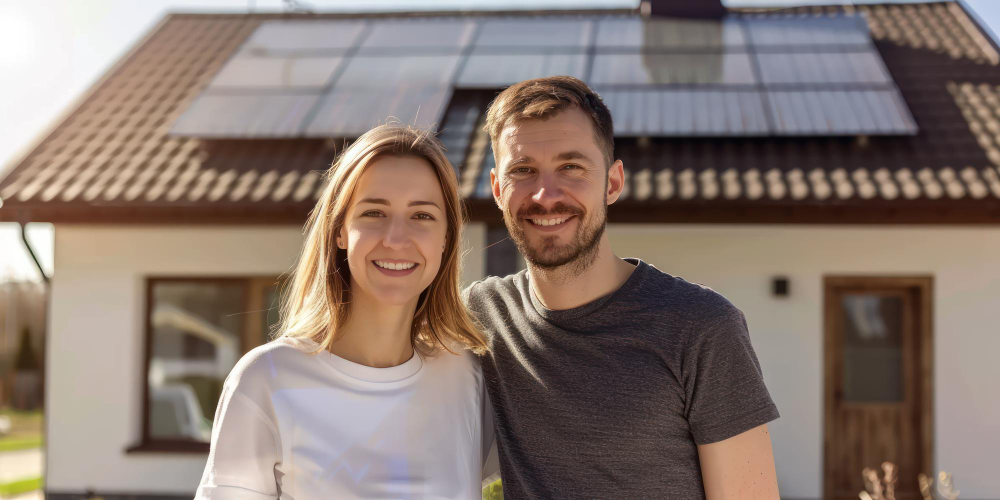Painéis solares em telhado residencial
